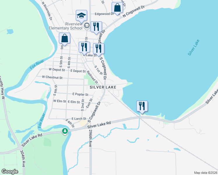map of restaurants, bars, coffee shops, grocery stores, and more near 416 South Cogswell Drive in Silver Lake