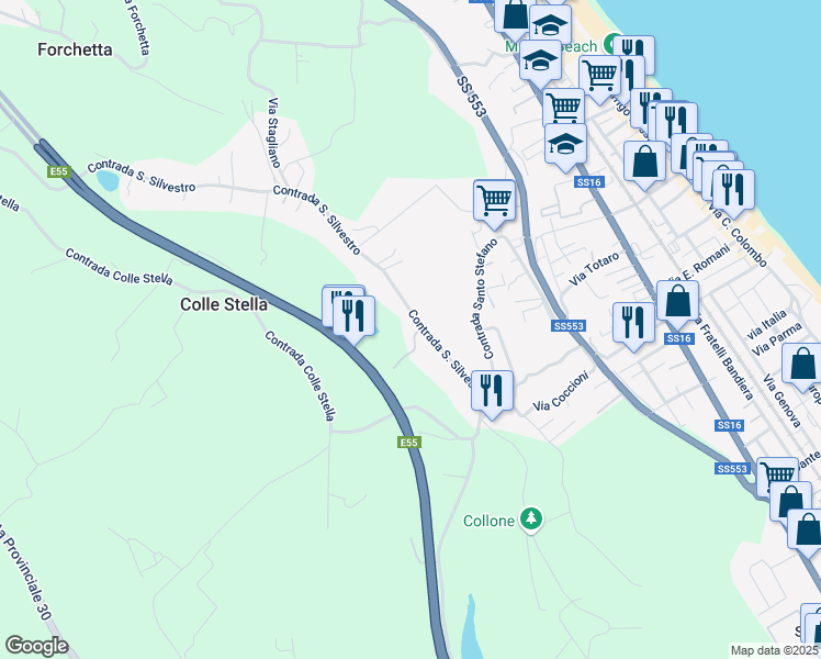 map of restaurants, bars, coffee shops, grocery stores, and more near 11 Contrada San Silvestro in Silvi