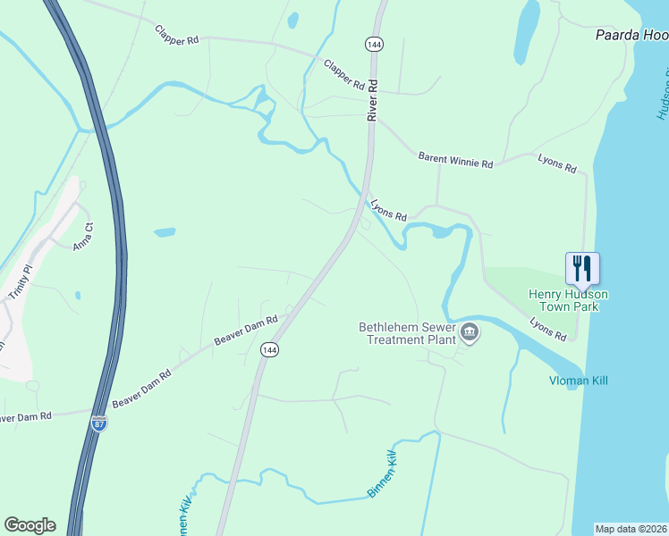 map of restaurants, bars, coffee shops, grocery stores, and more near 1110 River Road in Albany County