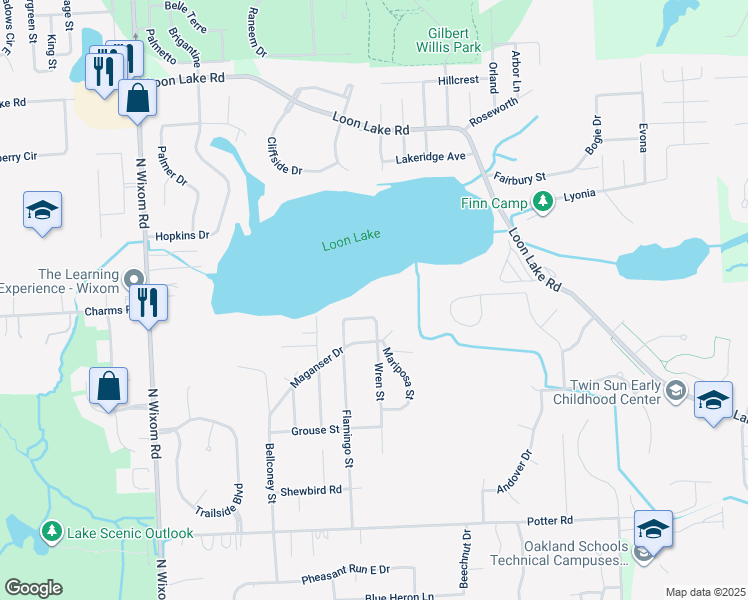 map of restaurants, bars, coffee shops, grocery stores, and more near 2900 Loon Drive in Wixom