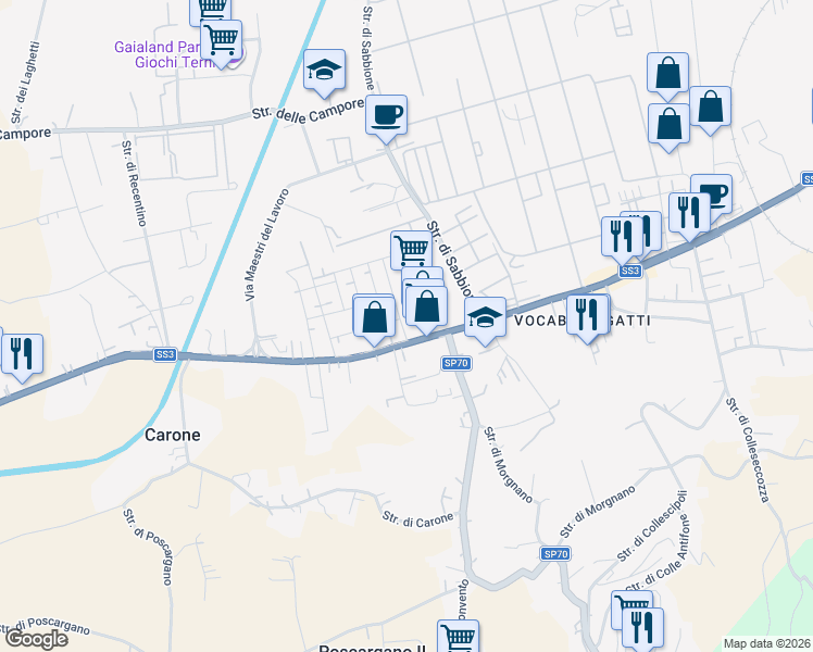 map of restaurants, bars, coffee shops, grocery stores, and more near 115 Via Narni in Terni