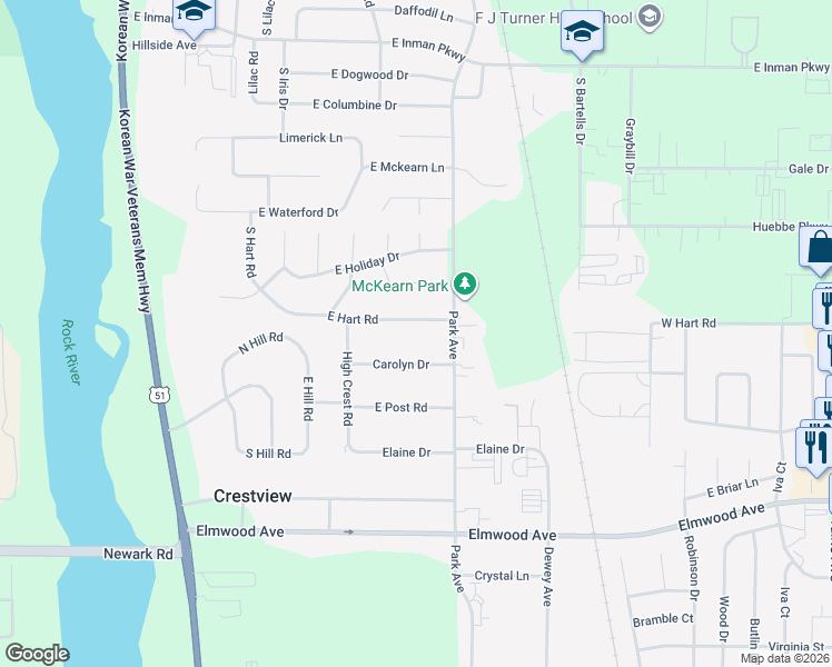 map of restaurants, bars, coffee shops, grocery stores, and more near 865 Carolyn Drive in Beloit