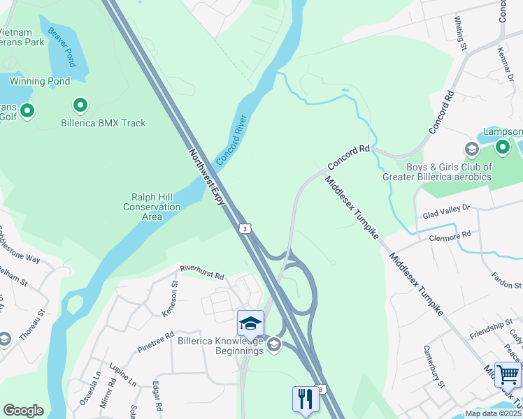 map of restaurants, bars, coffee shops, grocery stores, and more near 199 Concord Road in Billerica