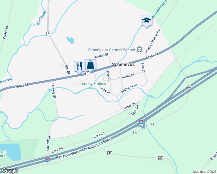 map of restaurants, bars, coffee shops, grocery stores, and more near 42 Race Street in Schenevus