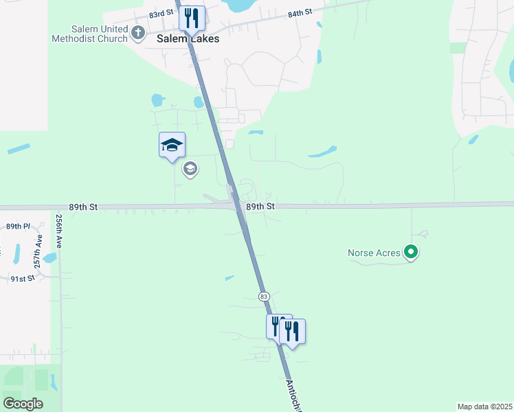 map of restaurants, bars, coffee shops, grocery stores, and more near 24615 89th Street in Salem
