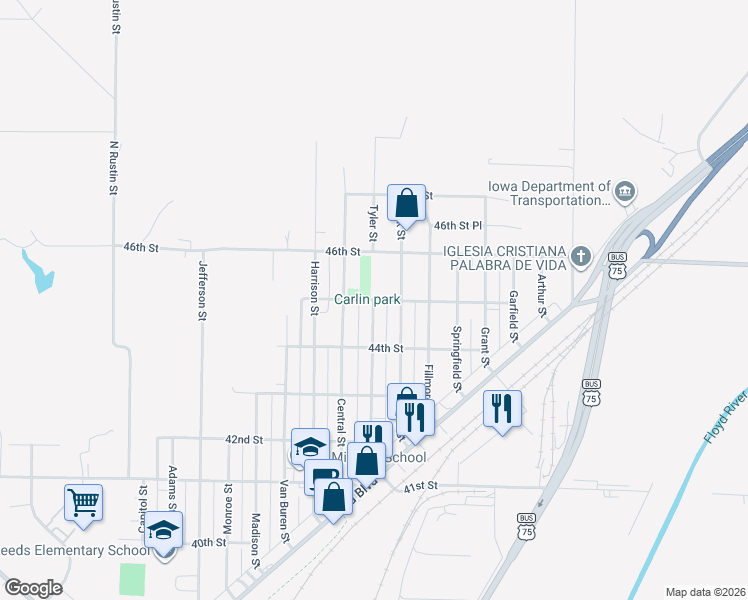 map of restaurants, bars, coffee shops, grocery stores, and more near 4498 Tyler Street in Sioux City