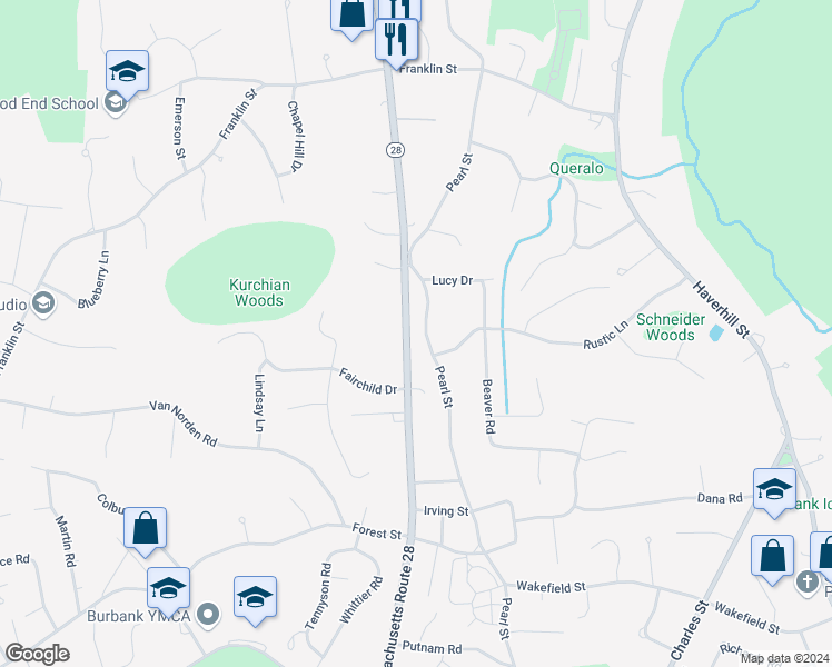 map of restaurants, bars, coffee shops, grocery stores, and more near 1177 Main Street in Reading