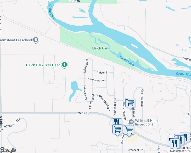 map of restaurants, bars, coffee shops, grocery stores, and more near 2805 Northview Ln in Cedar Falls