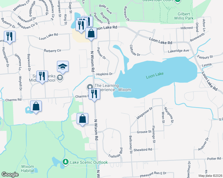 map of restaurants, bars, coffee shops, grocery stores, and more near 1748 North Wixom Road in Wixom