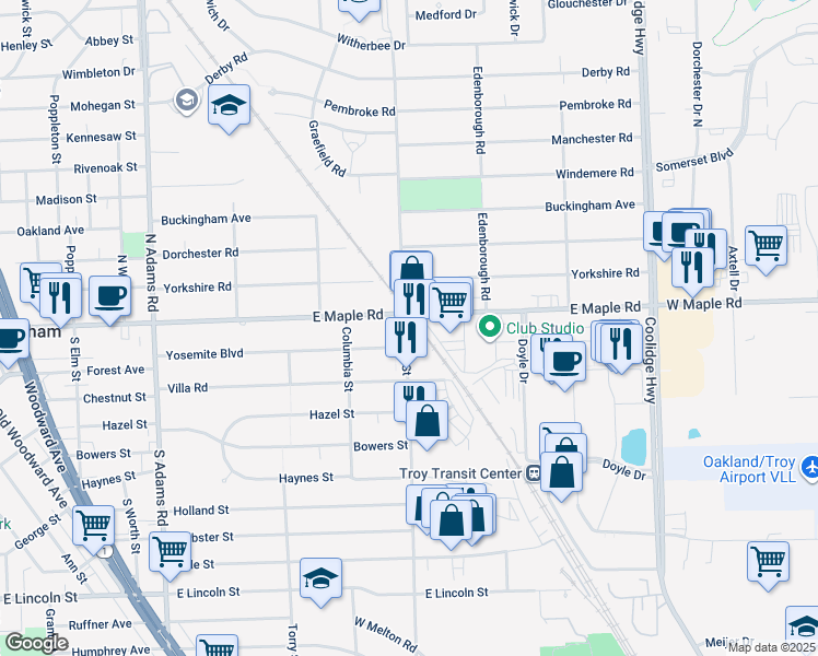 map of restaurants, bars, coffee shops, grocery stores, and more near 199 North Eton Street in Birmingham