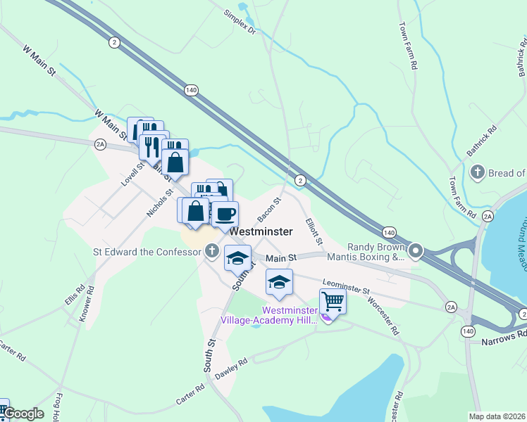 map of restaurants, bars, coffee shops, grocery stores, and more near 20 Bacon Street in Westminster