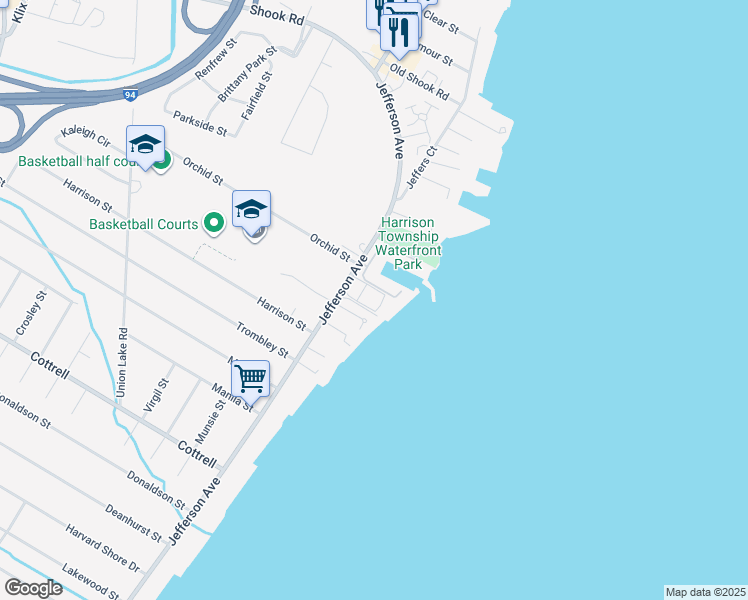 map of restaurants, bars, coffee shops, grocery stores, and more near 26250 Harbour Pointe Drive South in Harrison Township