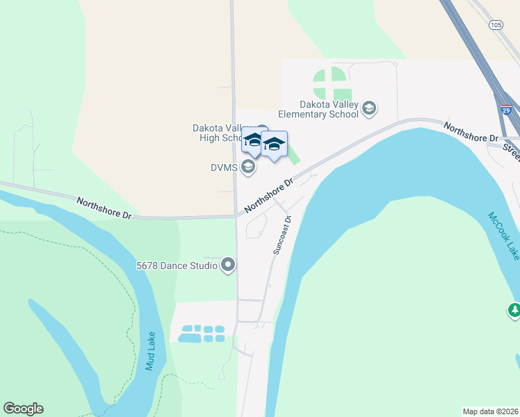 map of restaurants, bars, coffee shops, grocery stores, and more near 139-199 Northshore Drive in North Sioux City