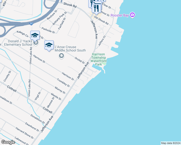 map of restaurants, bars, coffee shops, grocery stores, and more near 26250 Harbour Pointe Drive South in Harrison Township