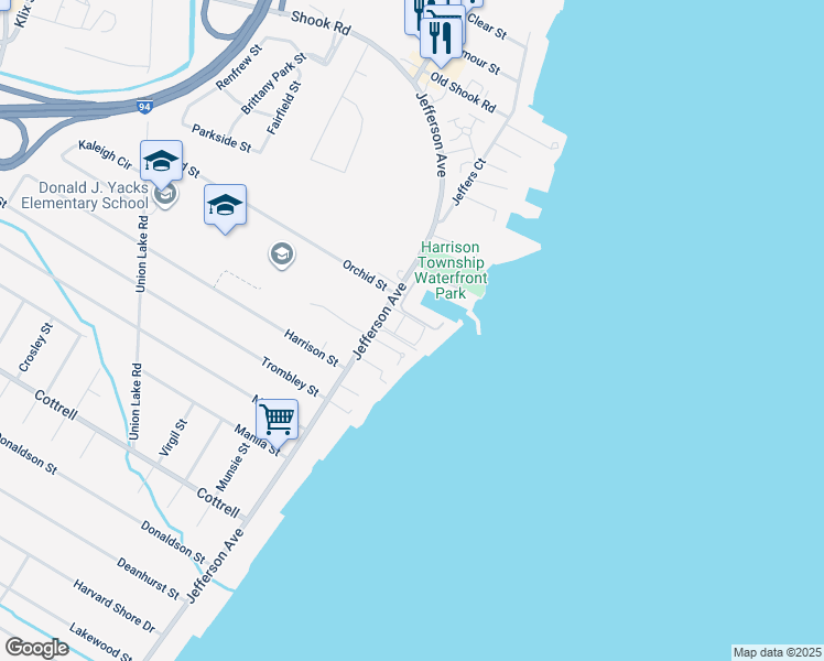 map of restaurants, bars, coffee shops, grocery stores, and more near 26250 Harbour Pointe Drive South in Harrison Township