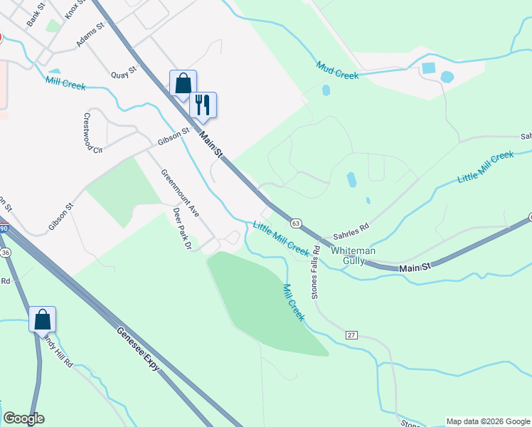 map of restaurants, bars, coffee shops, grocery stores, and more near 9989 Main Street in Dansville
