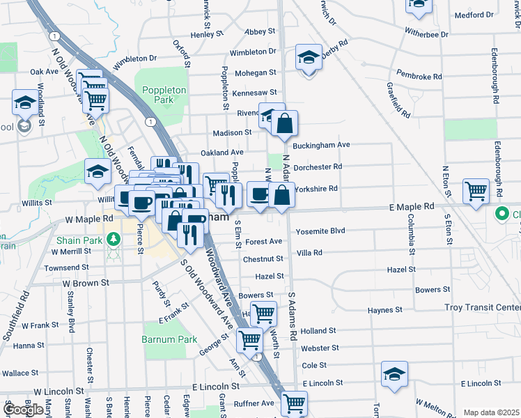 map of restaurants, bars, coffee shops, grocery stores, and more near 884 Knox Street in Birmingham