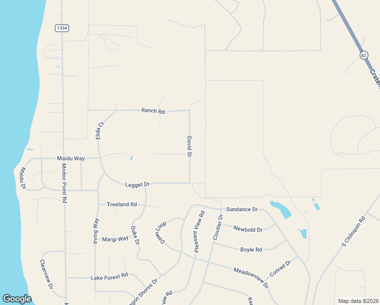 map of restaurants, bars, coffee shops, grocery stores, and more near 35734 David Street in Chiloquin