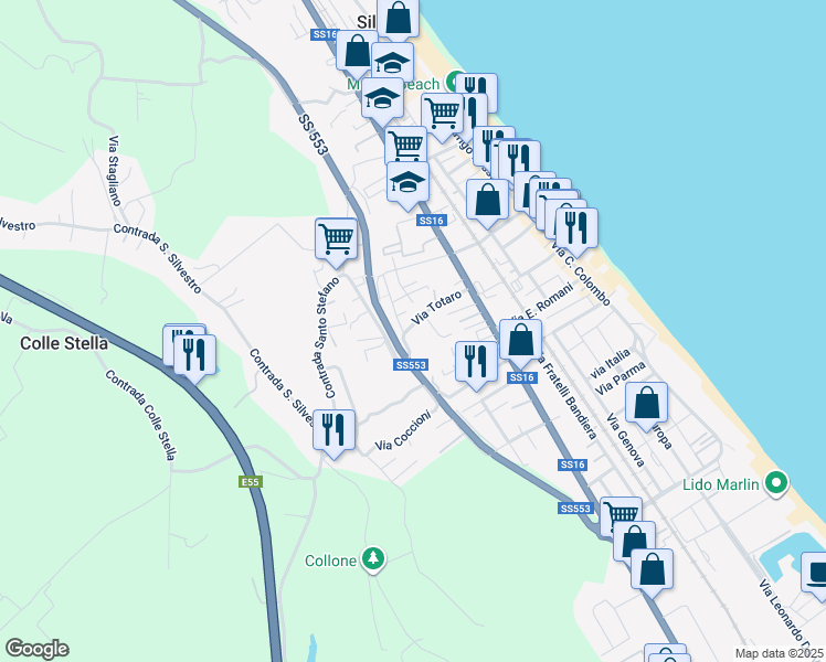 map of restaurants, bars, coffee shops, grocery stores, and more near 15 Via Totaro in Silvi