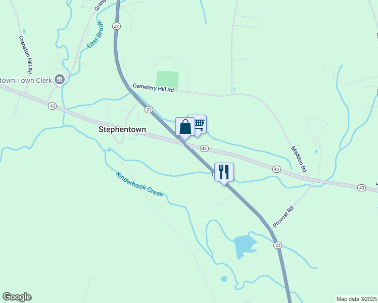 map of restaurants, bars, coffee shops, grocery stores, and more near 15885 New York 22 in Stephentown