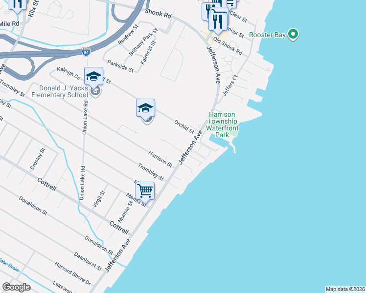 map of restaurants, bars, coffee shops, grocery stores, and more near in Harrison charter Township