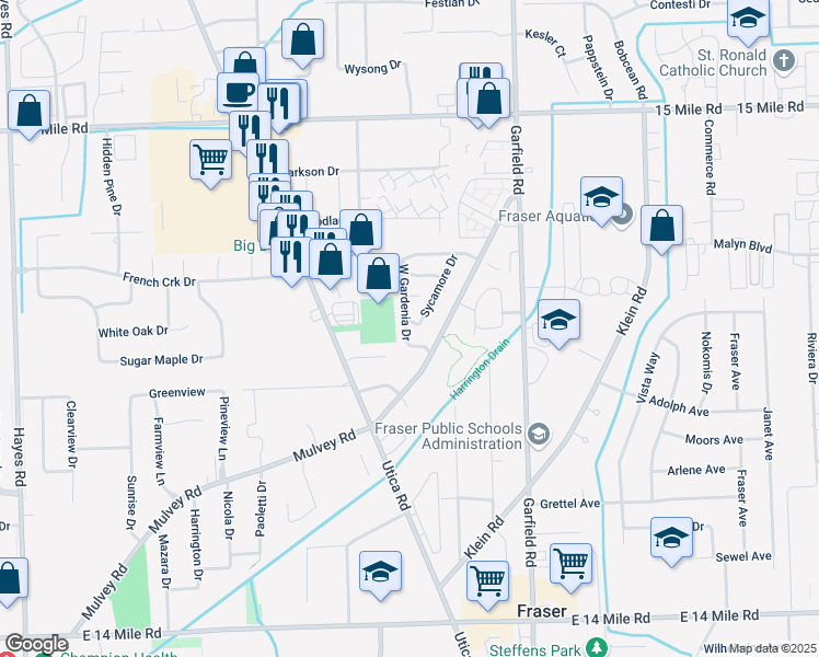 map of restaurants, bars, coffee shops, grocery stores, and more near 34102 West Gardenia Drive in Fraser