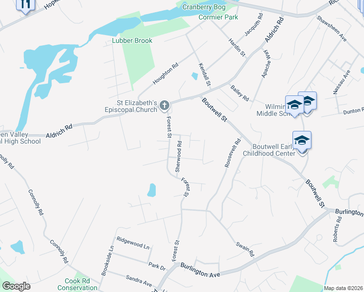 map of restaurants, bars, coffee shops, grocery stores, and more near 8 Sherwood Road in Wilmington