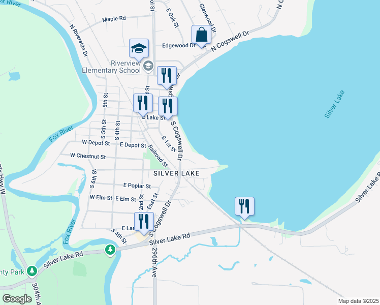 map of restaurants, bars, coffee shops, grocery stores, and more near 312 South Cogswell Drive in Salem Lakes