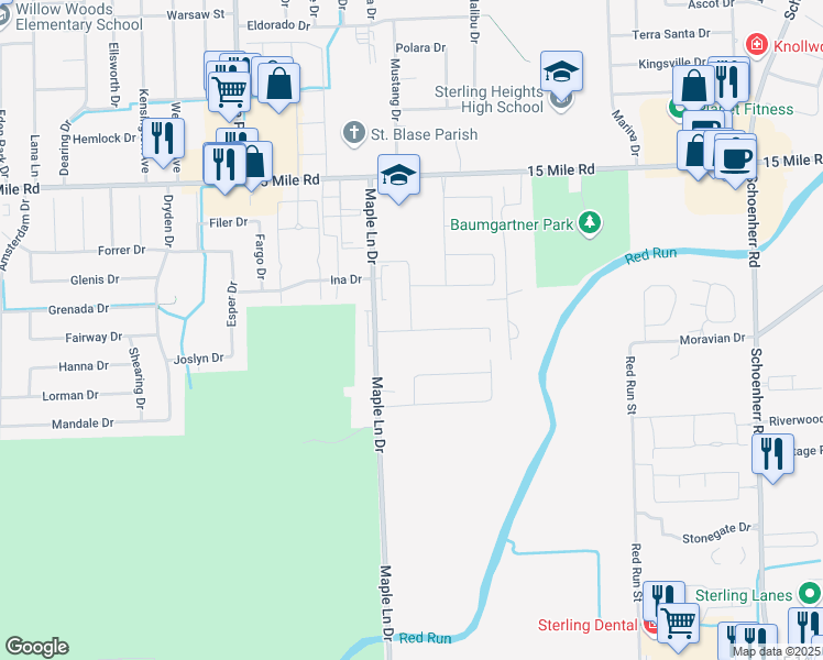 map of restaurants, bars, coffee shops, grocery stores, and more near 12251 Jode Pointe Drive in Sterling Heights
