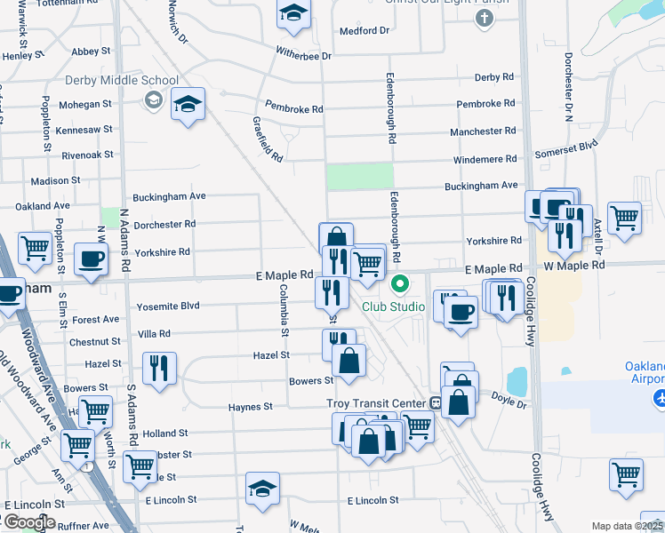 map of restaurants, bars, coffee shops, grocery stores, and more near 199 North Eton Street in Birmingham