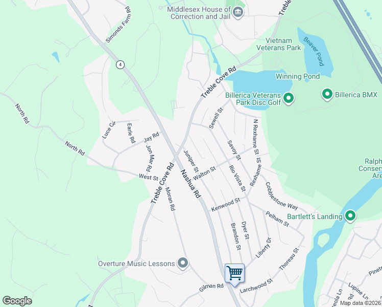 map of restaurants, bars, coffee shops, grocery stores, and more near 6 Juniper Street in Billerica