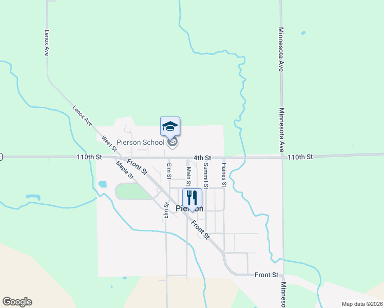 map of restaurants, bars, coffee shops, grocery stores, and more near 501-599 County Highway D12 in Pierson