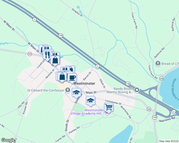 map of restaurants, bars, coffee shops, grocery stores, and more near 20 Bacon Street in Westminster