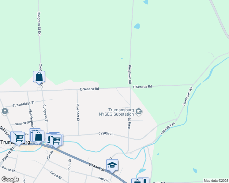 map of restaurants, bars, coffee shops, grocery stores, and more near 40 East Seneca Road in Trumansburg