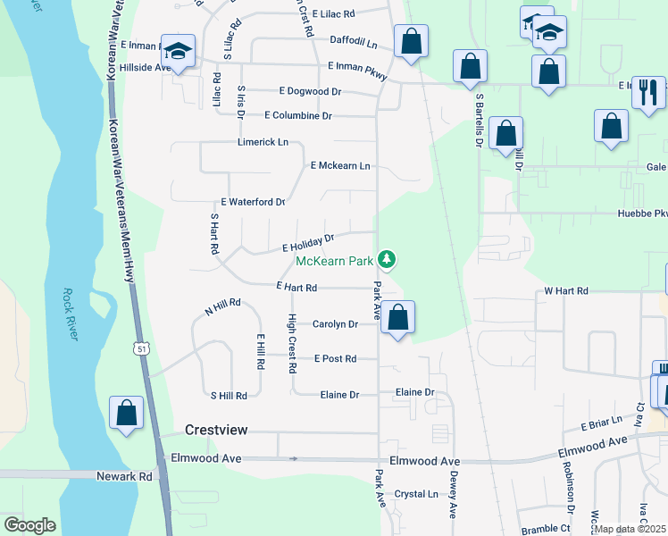 map of restaurants, bars, coffee shops, grocery stores, and more near 846 Nakoma Court in Beloit