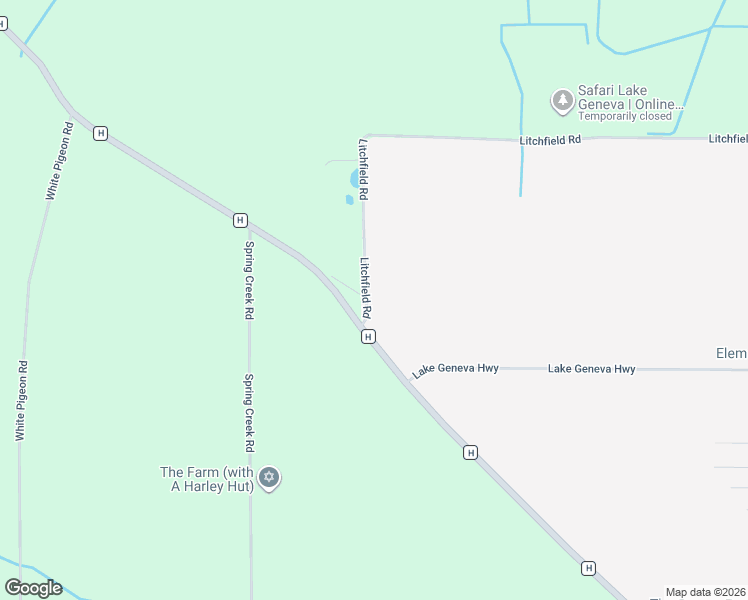 map of restaurants, bars, coffee shops, grocery stores, and more near W1787 Litchfield Road in Lake Geneva