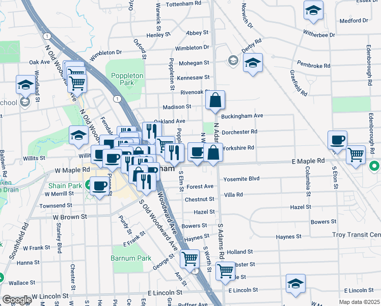 map of restaurants, bars, coffee shops, grocery stores, and more near 884 Knox Street in Birmingham