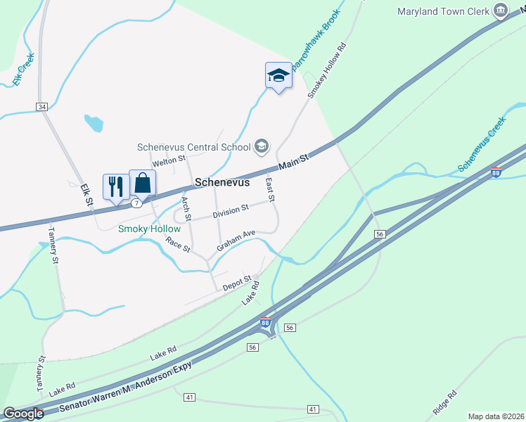 map of restaurants, bars, coffee shops, grocery stores, and more near 48 Division Street in Schenevus