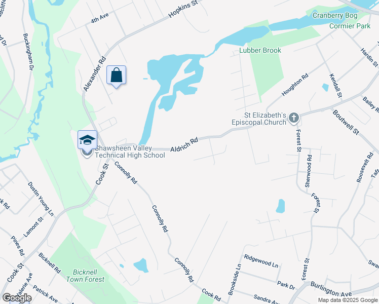 map of restaurants, bars, coffee shops, grocery stores, and more near 154 Aldrich Road in Wilmington