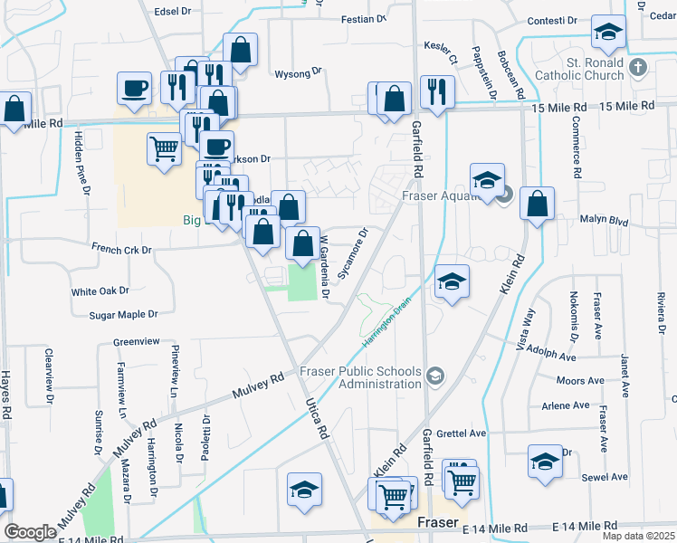 map of restaurants, bars, coffee shops, grocery stores, and more near 34102 West Gardenia Drive in Fraser