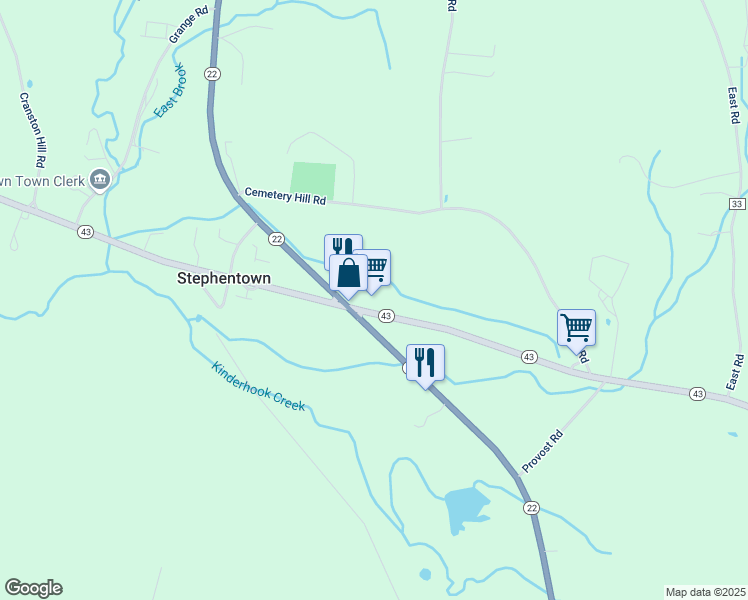 map of restaurants, bars, coffee shops, grocery stores, and more near 15885 New York 22 in Stephentown