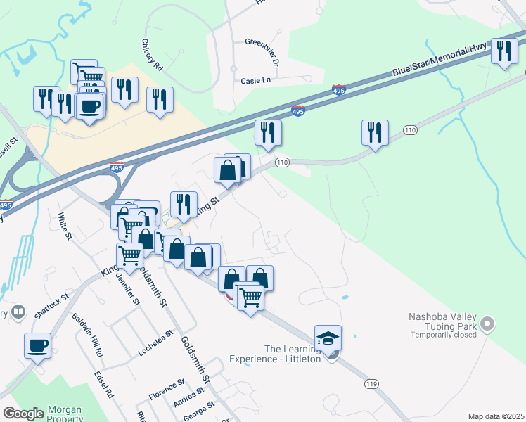 map of restaurants, bars, coffee shops, grocery stores, and more near 10 Farmstead Way in Littleton