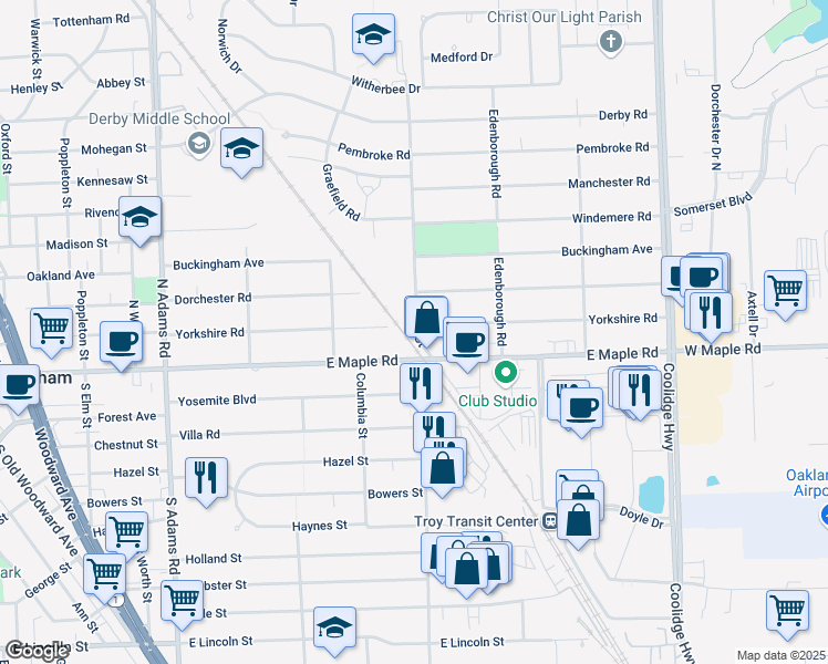 map of restaurants, bars, coffee shops, grocery stores, and more near 199 North Eton Street in Birmingham