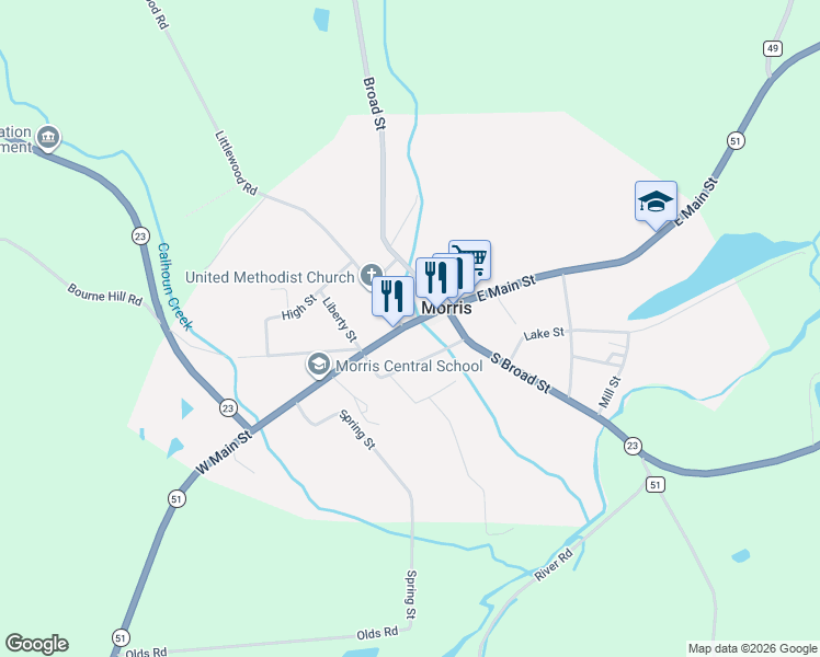 map of restaurants, bars, coffee shops, grocery stores, and more near 25 Grove Street in Morris