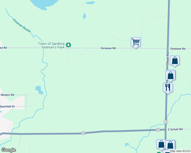 map of restaurants, bars, coffee shops, grocery stores, and more near 13329 Genesee Road in Chaffee