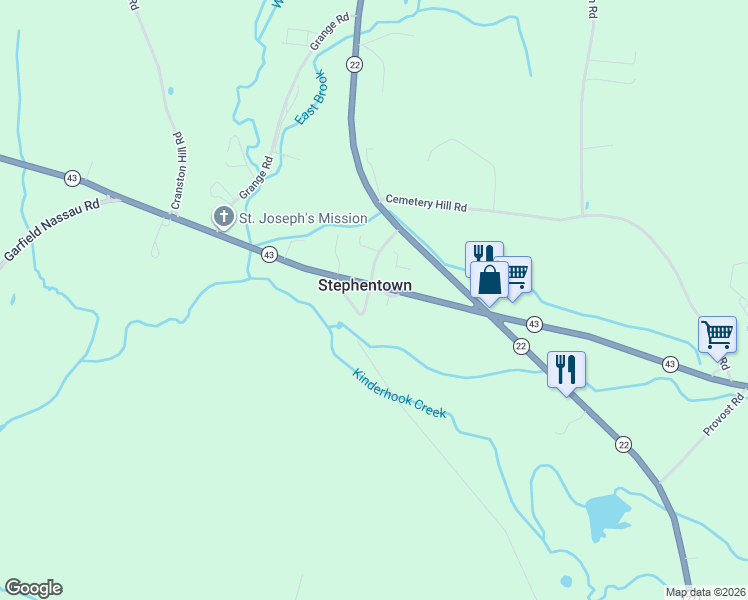 map of restaurants, bars, coffee shops, grocery stores, and more near 11 Hotel Road in Stephentown