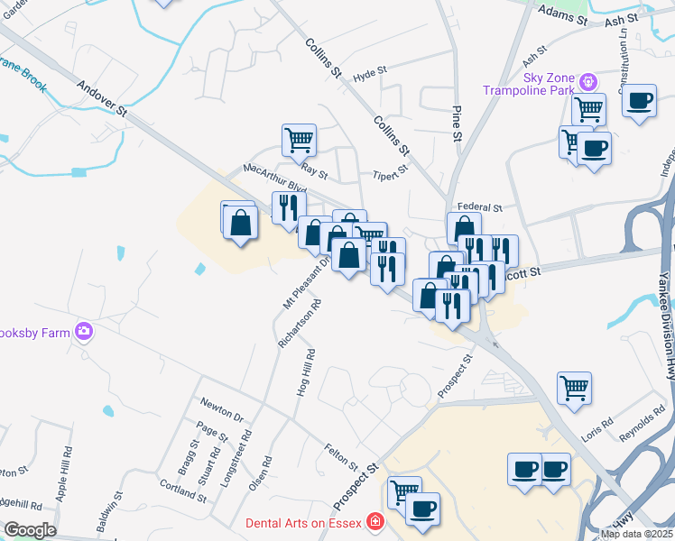 map of restaurants, bars, coffee shops, grocery stores, and more near 262 Andover Street in Peabody