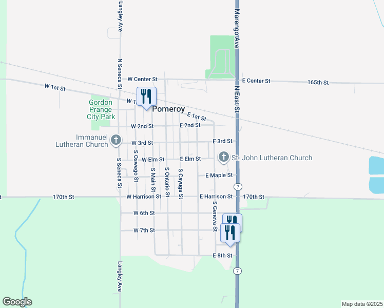 map of restaurants, bars, coffee shops, grocery stores, and more near 302 South Scuyler Street in Pomeroy