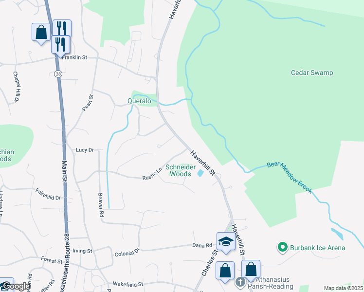 map of restaurants, bars, coffee shops, grocery stores, and more near 4 Clover Circle in Reading