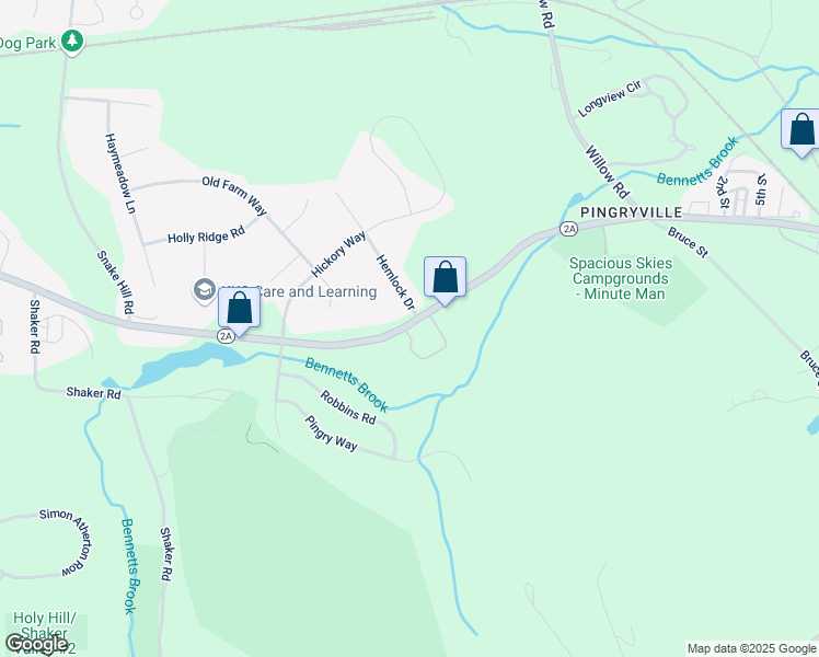 map of restaurants, bars, coffee shops, grocery stores, and more near 8 Hemlock Drive in Ayer